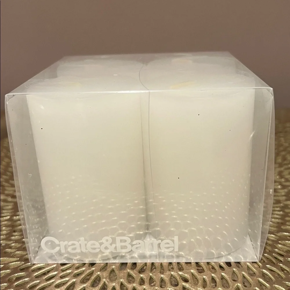 Crate and Barrel 2”x3” White Pillar Candles, Set of 4